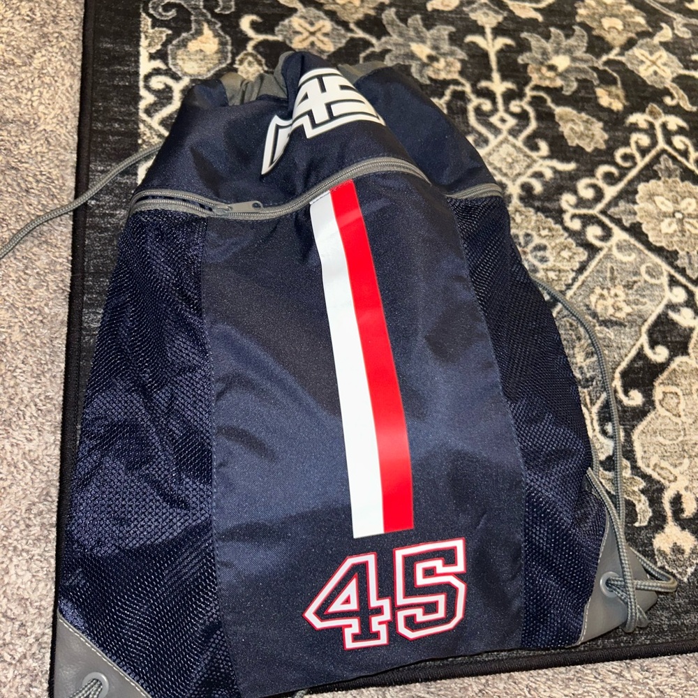 F45 Navy Drawstring Bag with Red and White Accents